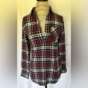 Women's Red and Black Plaid Button-Up Shirt, Runs Small